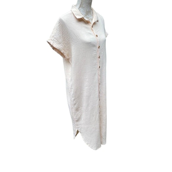 Womens Oversized Shirt Dress M Nude Pink Textured Gauze Button Down Side Slits - Picture 5 of 16